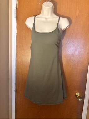 HALARA Olive Slip Midi Dress with Thin Straps